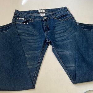 SAZA Jeans Women's Size 11 Straight Leg Rhinestone Embellished Flap Pocket Denim